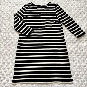 Old Navy Black White Striped Cotton Knit Shift 3/4 Sleeve Crewneck Dress Size M